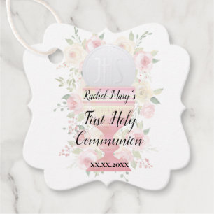Étiquettes Cadeau décoration rose fleurie Première communion fille