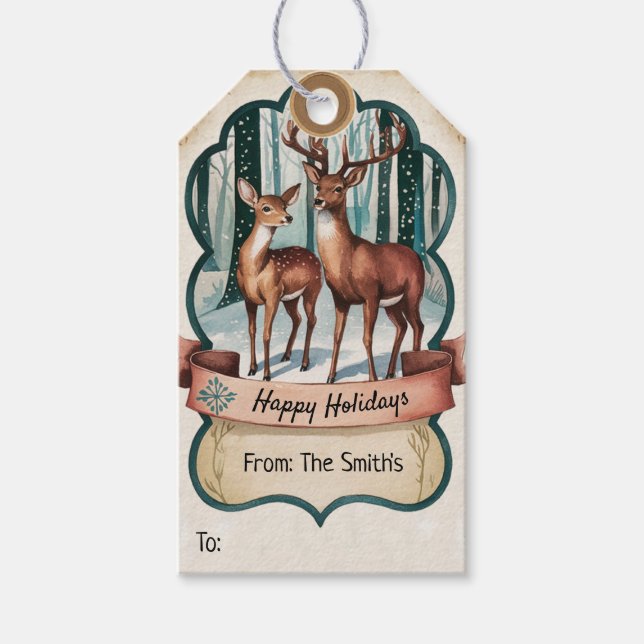 Étiquettes-cadeau Deer Happy Holidays (Devant)