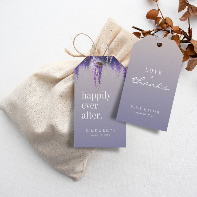 Étiquettes-cadeau Dégradé Fleurs Violettes Mariage Heureux À Tout Ja (Créateur téléchargé)