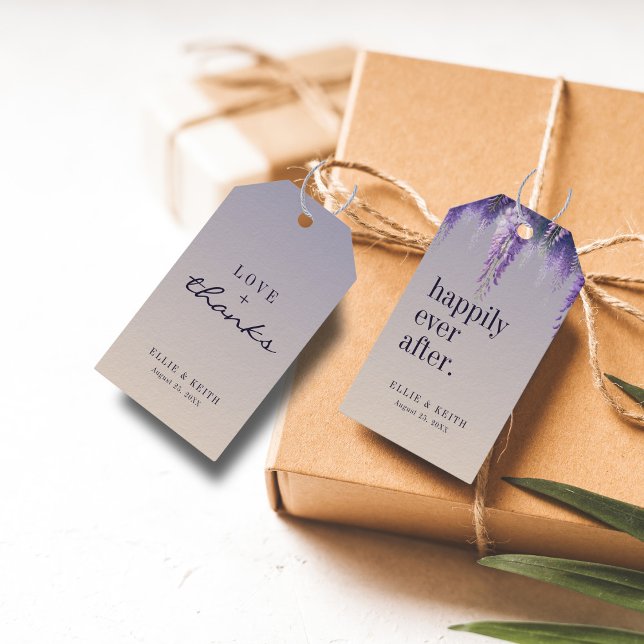 Étiquettes-cadeau Dégradé Floral Violet Mariage Pour Toujours Heureu (Créateur téléchargé)