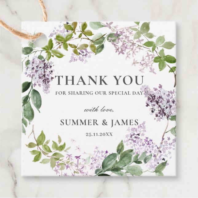 Étiquettes Cadeau Délicat Lilac violet Mariage Floral Merci (Devant)
