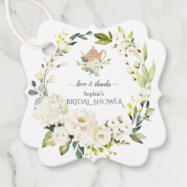 Étiquettes Cadeau Délicat White Roses Hydrangea Bridal Tea Party (Devant)