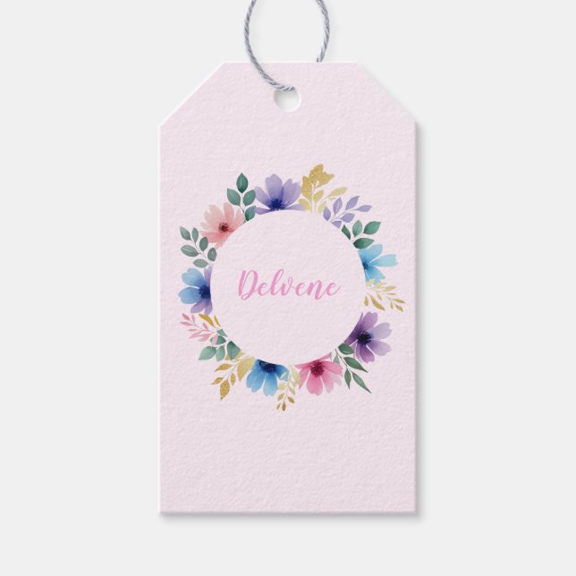 Étiquettes-cadeau Délicate couronne florale (Devant)