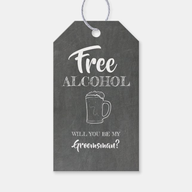 Étiquettes-cadeau Demande témoin de mariage drôle avec alcool gratui (Devant)