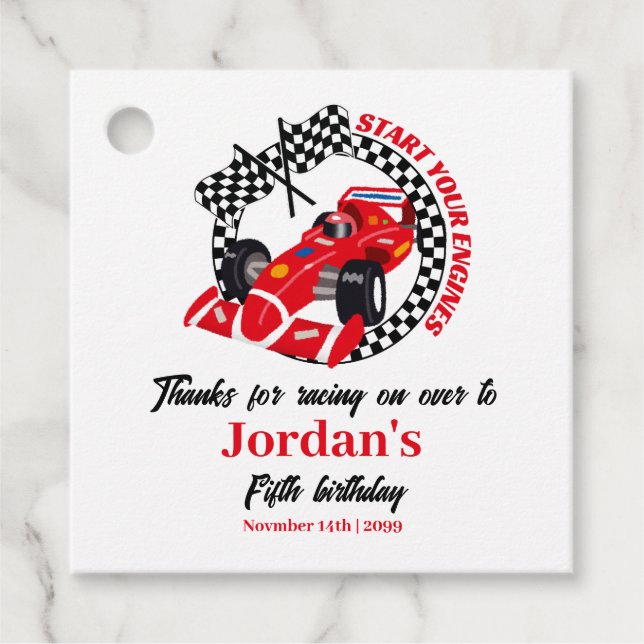 Étiquettes Cadeau Démarrez vos moteurs Red Race Car N'importe quel M (Devant)