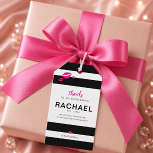 Étiquettes-cadeau Demoiselle d'honneur personnalisée rayure noire et