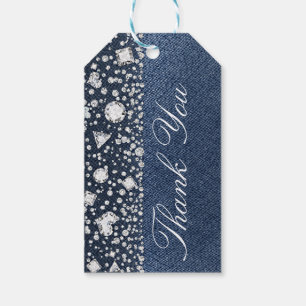 Étiquettes-cadeau Denim & Diamants Bleu Jean Bling Diamant Glamour
