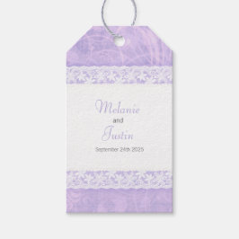 Étiquettes-cadeau Dentelle blanche sur violet merci mariage étiquett