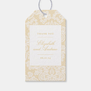Étiquettes-cadeau Dentelle d'or sophistiquée Élégant bagage de maria