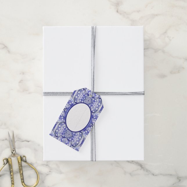 Étiquettes-cadeau dentelle en céramique Bleu de Grèce (Avec de la ficelle)