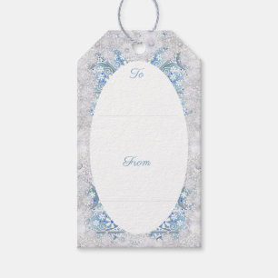 Étiquettes-cadeau Dentelle en céramique bleu & flocon de neige