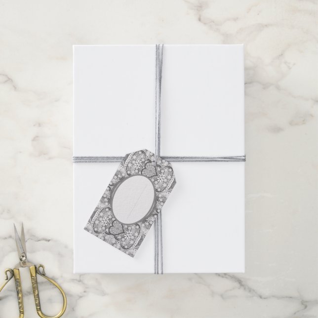Étiquettes-cadeau Dentelle en céramique Gris (Avec de la ficelle)