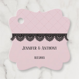 Étiquettes Cadeau Dentelle noire sur Soft Pink Mariage personnalisé