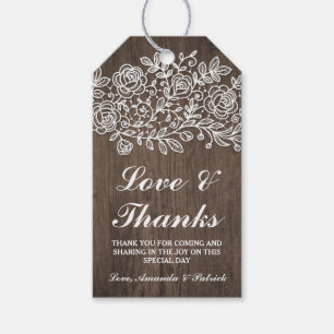 Étiquettes-cadeau Dentelle rustique et Merci Mariage en bois rustiqu