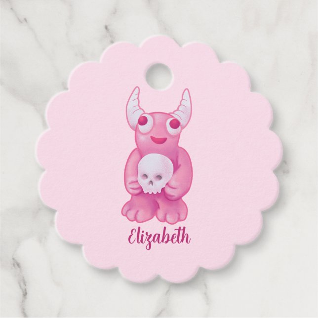 Étiquettes Cadeau Déplaisant mignon Demon Pink Crâne Pastel Goth Nom (Devant)