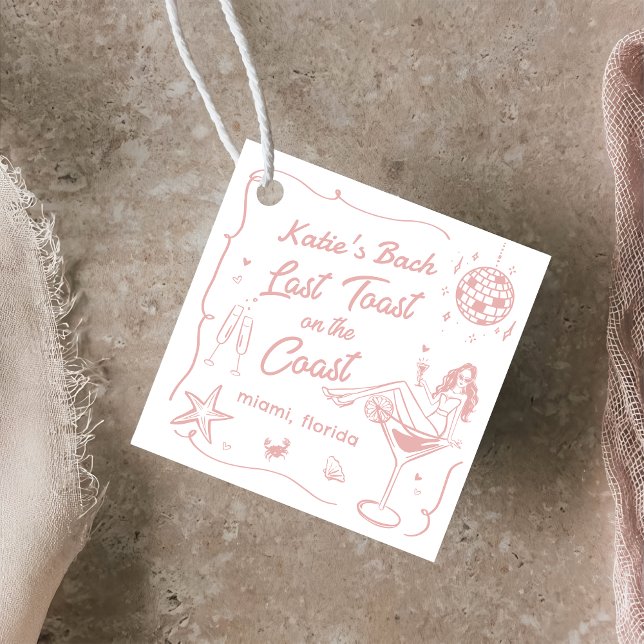 Étiquettes Cadeau Dernier Toast Coast Beach Pink Bachelorette Party (Créateur téléchargé)