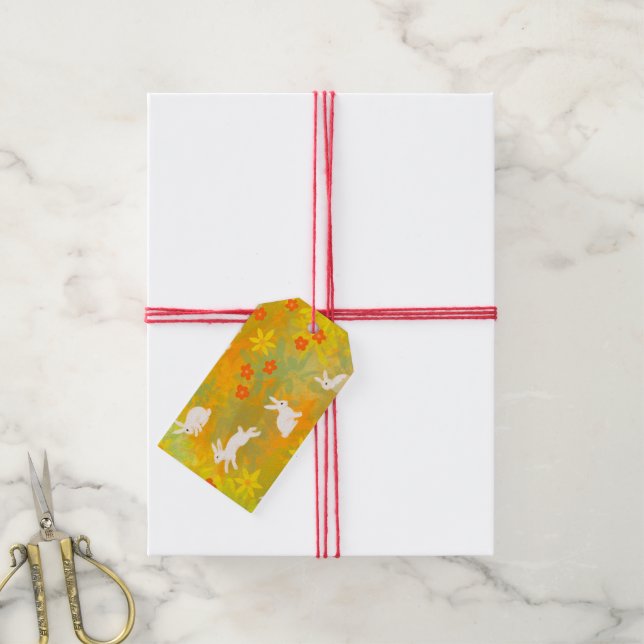 Étiquettes-cadeau Des lapins blancs sur un pré (With Twine)