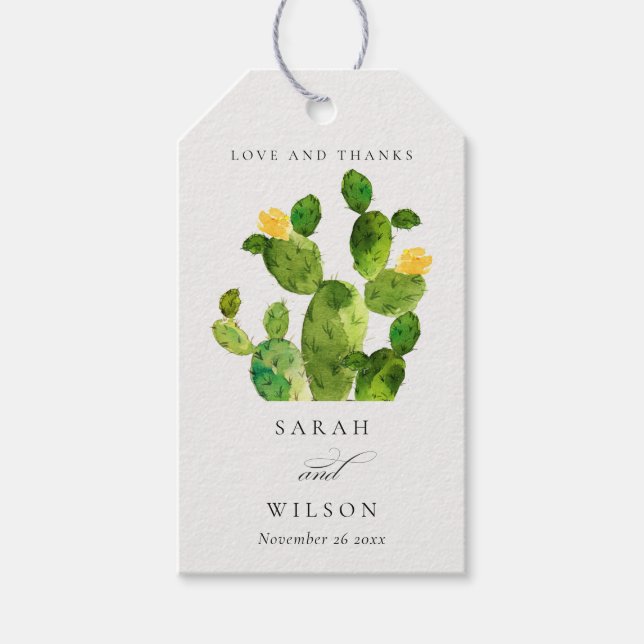 ÉTIQUETTES-CADEAU DÉSERT D'EAU VERTE MONOGRAMME DE FLEURS CACTUS (Devant)