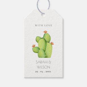 ÉTIQUETTES-CADEAU DÉSERT D'EAU VERTE MONOGRAMME DE FLEURS CACTUS