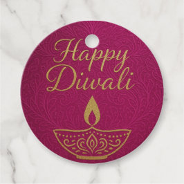 Étiquettes Cadeau Design circulaire avec Gold Diya Happy Diwali