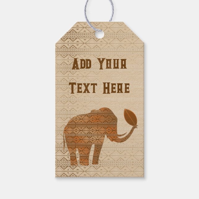 Étiquettes-cadeau Design d'art tribal des éléphants (Devant)