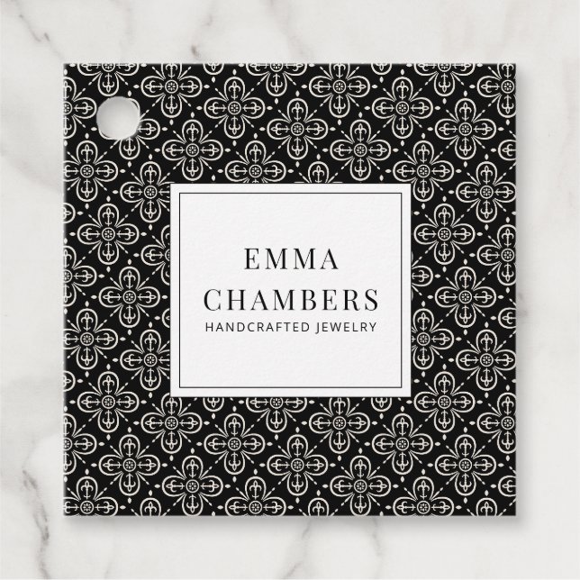 Étiquettes Cadeau Design de bijoux noir blanc Motif Motif Prix (Devant)
