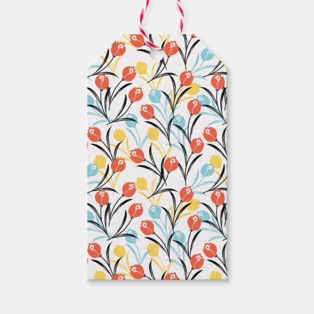 Étiquettes-cadeau Design floral Motif de Tulipe en blanc (Devant)