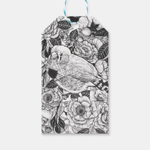 Étiquettes-cadeau Dessin à encre de buisson Zebra et rose