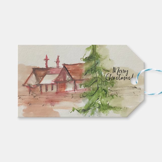 Étiquettes-cadeau Dessin d'aquarelle original (Devant (Horizontal))