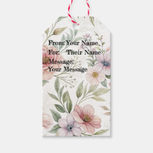 Étiquettes-cadeau Dessin de motif floral Message personnalisé pastel