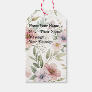 Étiquettes-cadeau Dessin de motif floral Message personnalisé pastel