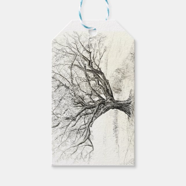 Étiquettes-cadeau Dessin du stylet et de l'arbre d'encre (Devant)