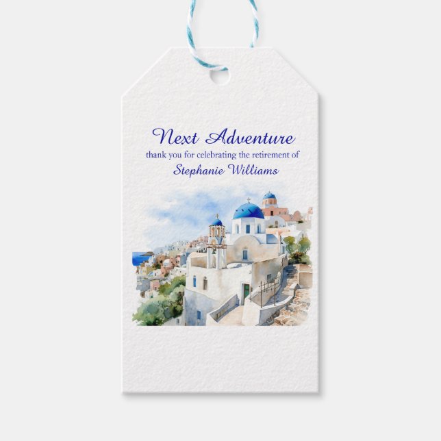 Étiquettes-cadeau Destination Grèce île Partie de retraite (Devant)