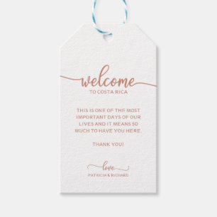 Étiquettes-cadeau Destination Mariage Bienvenue Rose Merci Or