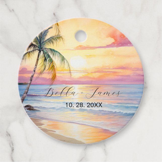 Étiquettes Cadeau Destination Sunset Beach Wedding (Devant)