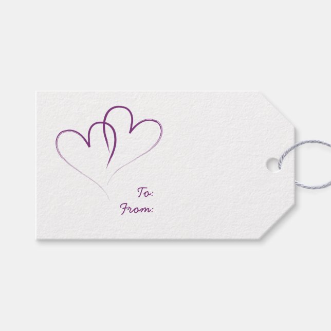 Étiquettes-cadeau Deux Coeurs blancs entrelacés - évêque violet (Devant (Horizontal))