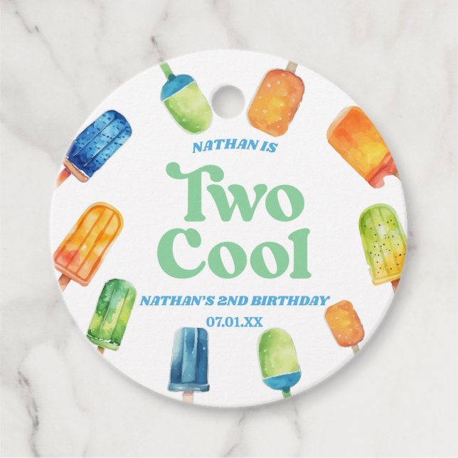 Étiquettes Cadeau Deux Cool Blue Retro Popsicle 2e fête d'anniversai (Devant)