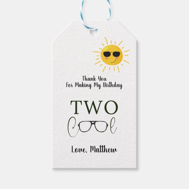 Étiquettes-cadeau Deux Cool Sunglass 2e soleil d'anniversaire (Devant)