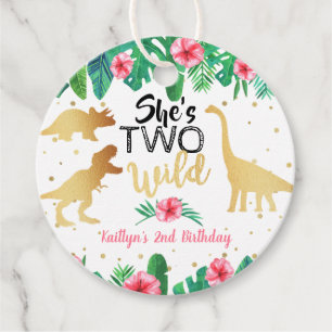 Étiquettes Cadeau Deux Dinosaures Filles sauvages 2e fête d'annivers