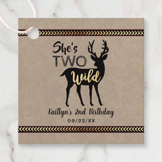 Étiquettes Cadeau Deux Filles sauvages Cerf de bois 2e anniversaire (Devant)