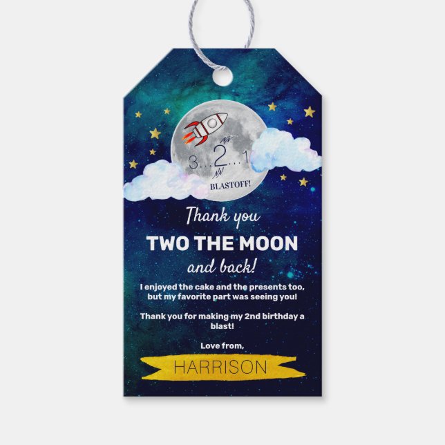Étiquettes-cadeau Deux La Lune 2e fête d'anniversaire Merci (Devant)