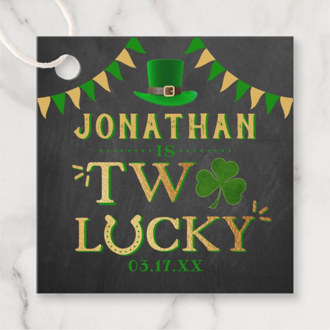 Étiquettes Cadeau Deux Lucky St. Patrick's Day 2e anniversaire (Devant)
