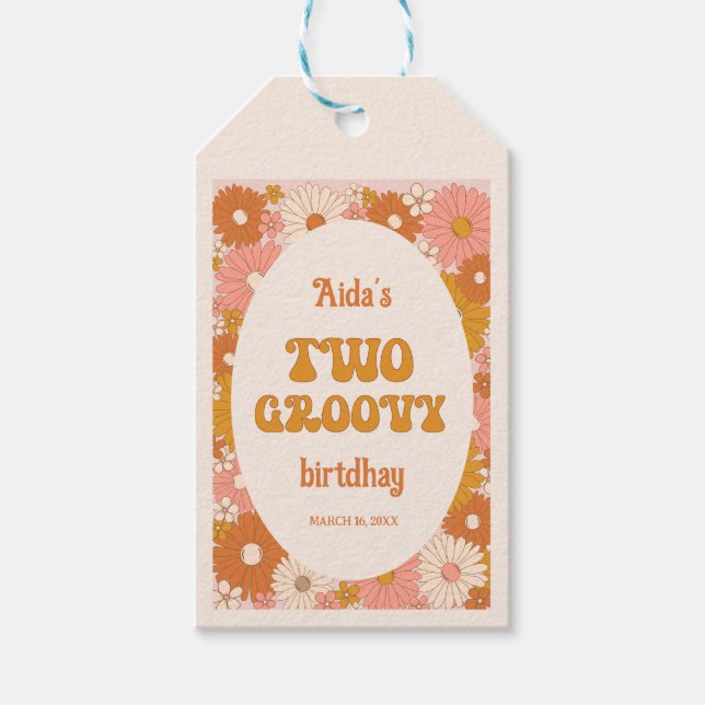 Étiquettes-cadeau Deux Super Retro Floral 2e anniversaire (Devant)