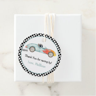 Étiquettes Cadeau Deux voitures de course rapide anniversaire