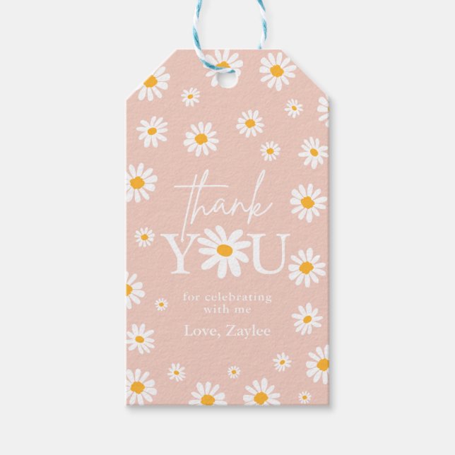 Étiquettes-cadeau Deux Wild 2e fête d'anniversaire Boho Retro Daisy (Devant)