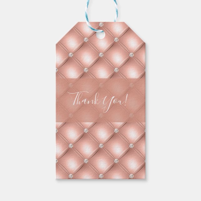Étiquettes-cadeau Diamant Pailleté Or Rose Luxe Brodé (Devant)
