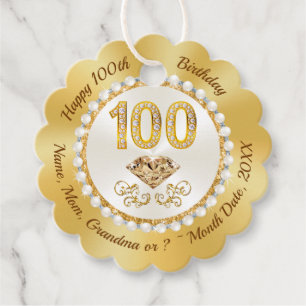 Étiquettes Cadeau Diamant Personnalisé, 100e Anniversaire Faveurs, É