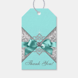 Étiquettes-cadeau Diamants blancs Turquoise Bleu fête d'anniversaire