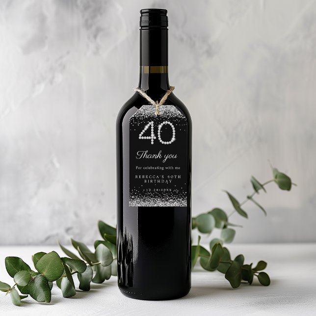 Étiquettes-cadeau Diamants d'argent 40e anniversaire Merci de fête (Créateur téléchargé)