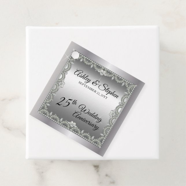Étiquettes Cadeau Diamants élégants 25e anniversaire de Mariage (En situation)